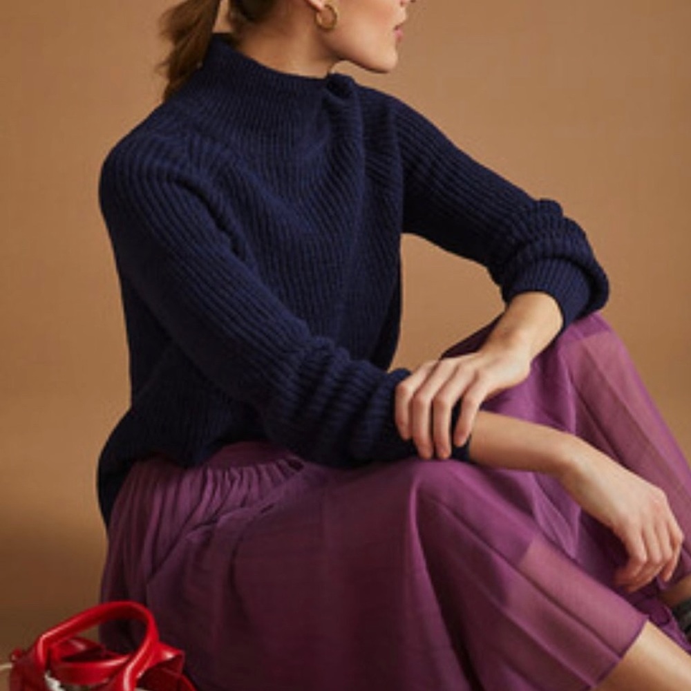 Maeve by Anthropologie Navy Blue Tunic Sweater Size L Mock Neck